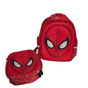 Kids Red Spiderman Back to School Backpack & Matching Insulated Lunch Box New